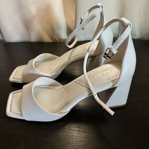 ALDO White Block Heel Ankle-Strap Safdie Sandals